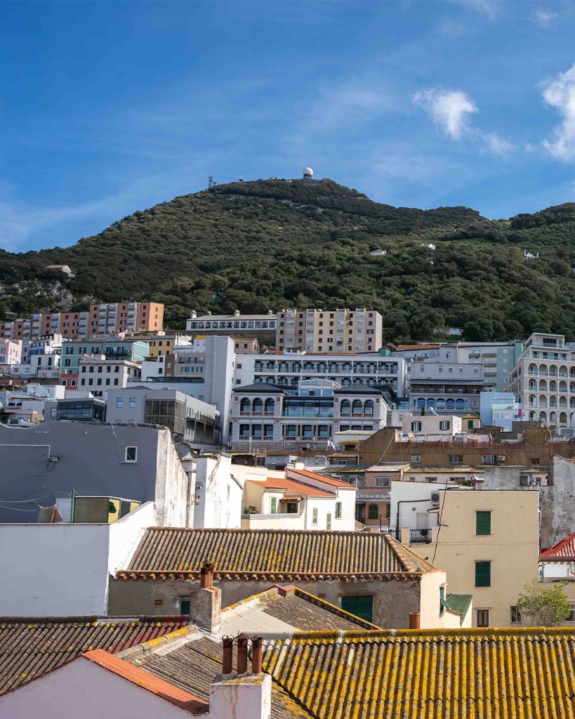 Gibraltar rooftops with the Rock behind them